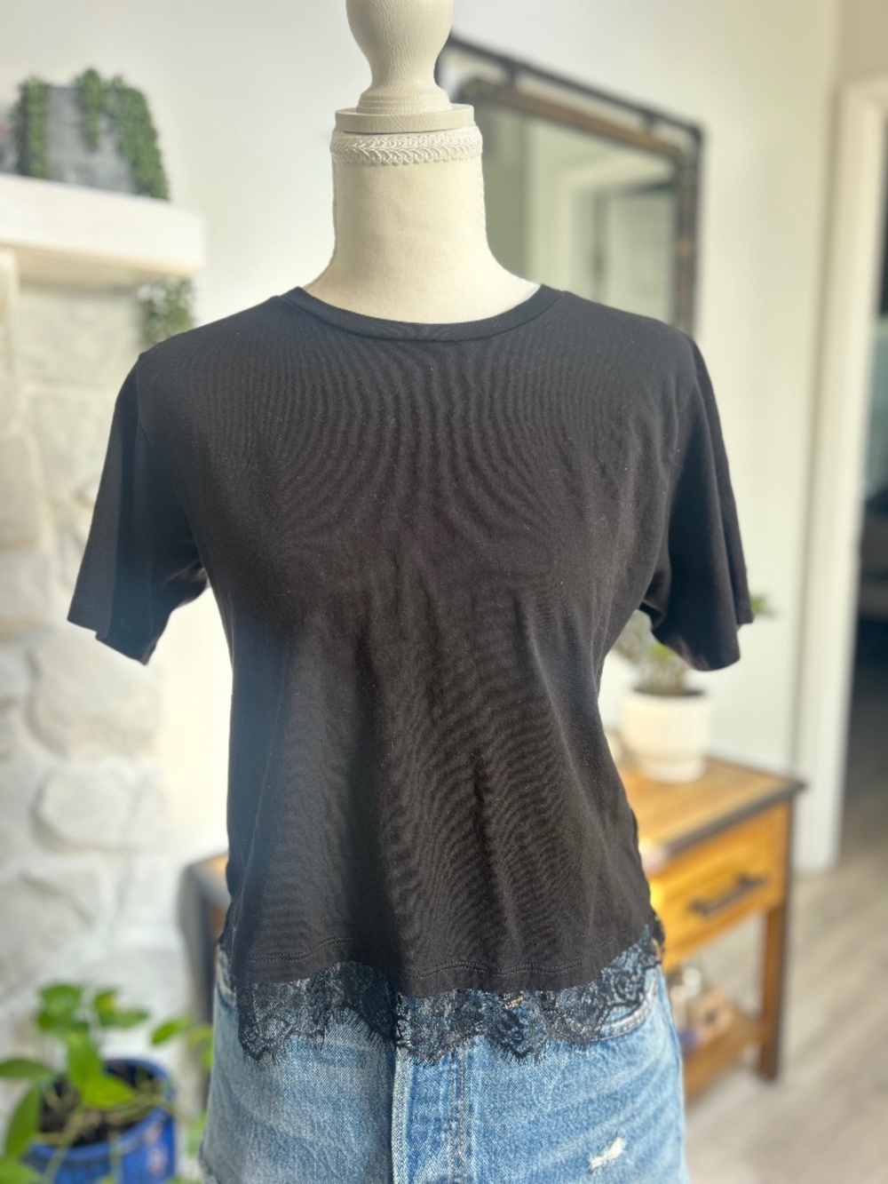 Michael Kors black t shirt with lace hem